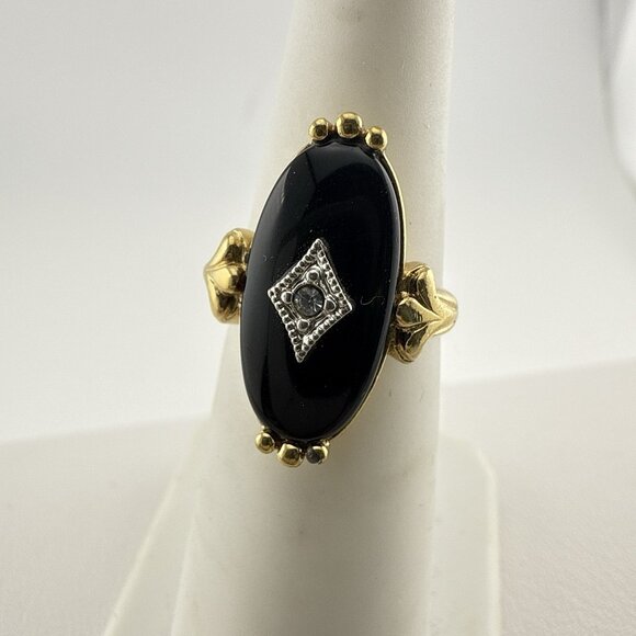 Vintage Avon Ring Black Onyx Victorian Collection 1983 Pinky Ring sz 4.75-5 - Picture 3 of 12